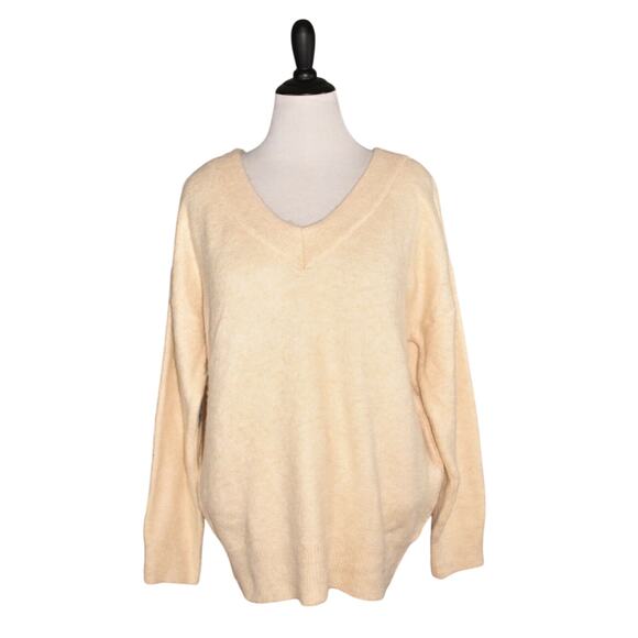 TOPSHOP NEW $58 Oat Knitted Brushed Bardot V-Neck Sweater Size 14 - Picture 1 of 3